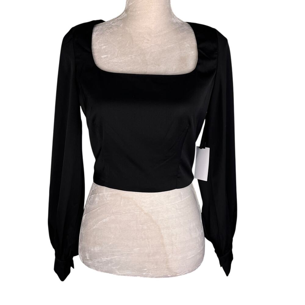 ASTR The Label Womens Shirt Blouse Black Small Cropped New